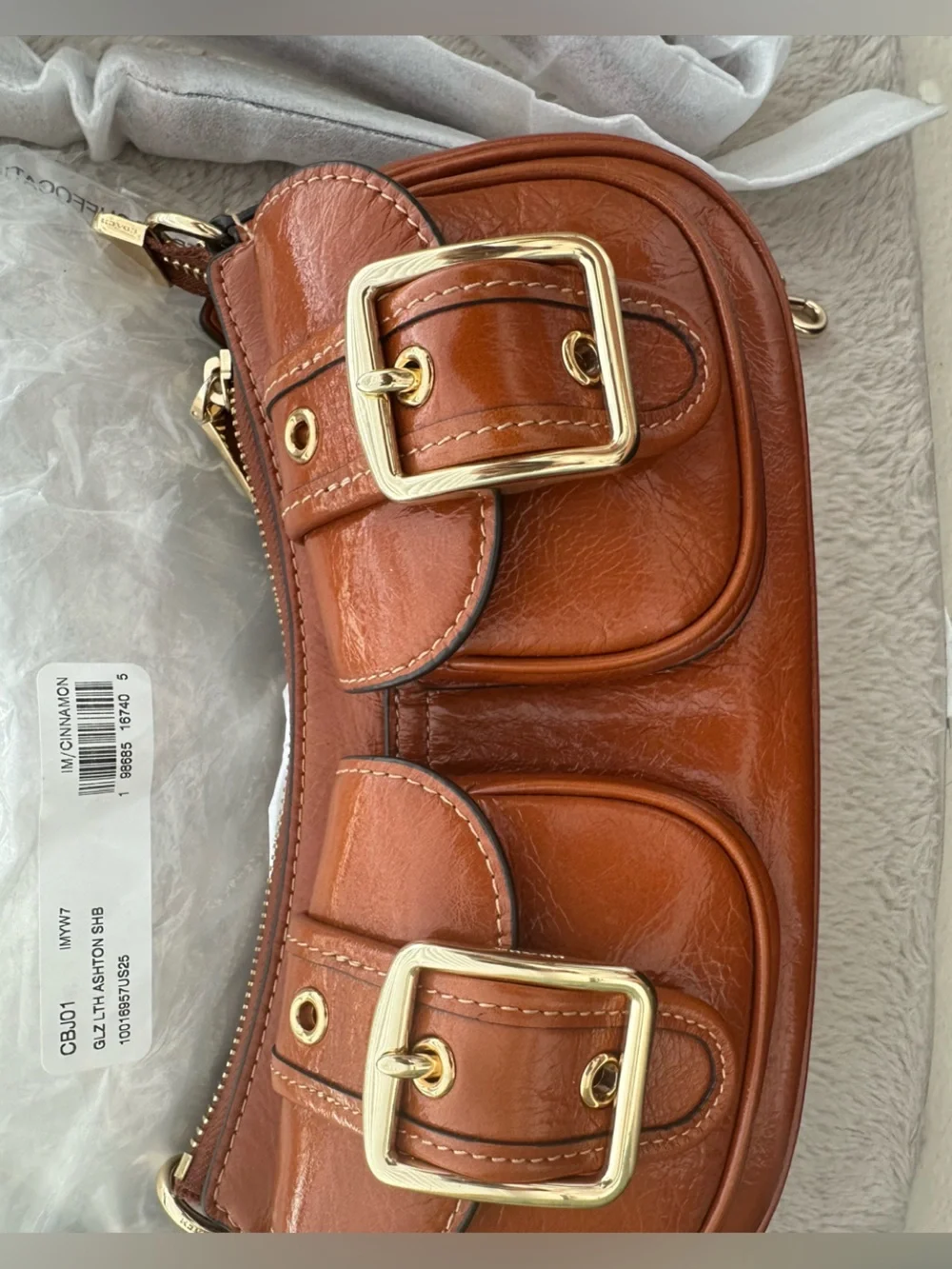 COACH Ashton Shoulder Crossbody Bag glazed leather IM/CINNAMON & 1 Cherry Charm